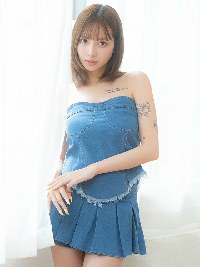 ベアトップデニム風プリーツデザインセットアップドレス