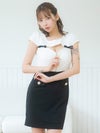 半袖 バストカット ジップデザイン リボン ウエスト切り替え フェイクポケット タイトミニドレス