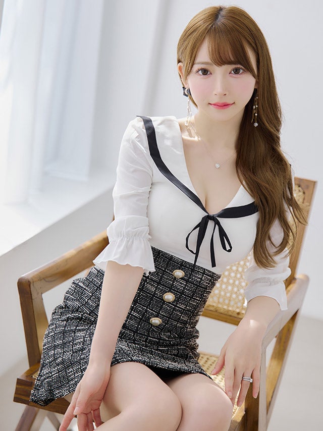 ツイードパフスリーブ袖ありチェック柄ミニドレス